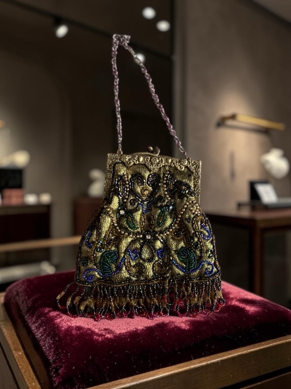 Embellished Gold Beaded Evening Bag with Fringe